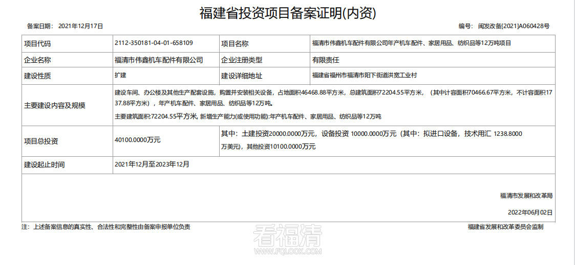 【扩建】福清市伟鑫机车配件有限公司年产机车配件、家具用品、纺织品等12万吨项目.png